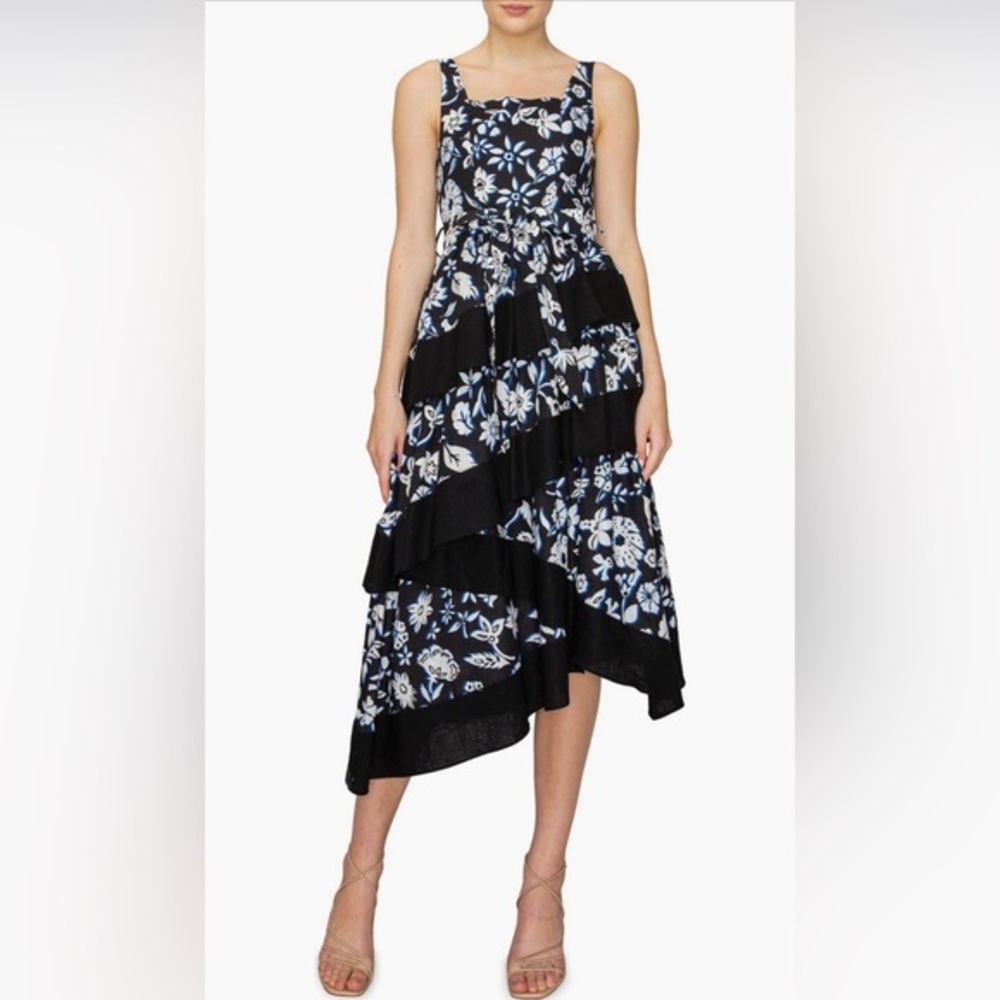 Melloday Tiered Floral‎ Print Asymmetrical Midi Formal Dress